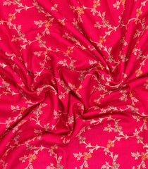 Hot Pink Printed Synthetic Dola Silk Saree With Floral Motifs & Zari Stripes-SY0467