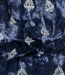Navy Blue Printed Jaipur Cotton Saree With Abstract Motifs-JC1462