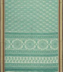 Aquamarine Printed Blended Cotton Saree With Floral Motifs-BL6247