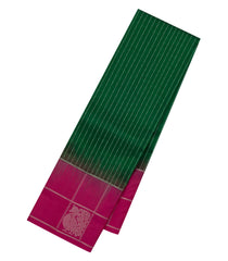 Dark Green Handloom Soft Silk Saree With Stripes & Contrast Border-SO4525