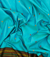 Turquoise Handloom Korvai Kanchipuram Silk Saree With Buttas &  Black Border-KA14152