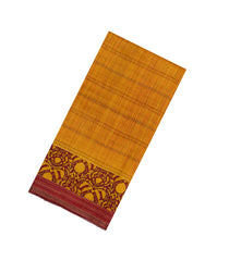 Mustard Woven Tussar Silk Saree With Stripes & Printed Floral Motifs-TU3125