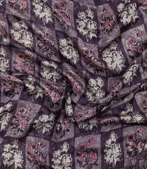 Lilac Printed Chanderi Cotton Saree With Zari Border-CC1539