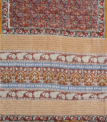 Brown Printed Jaipur Cotton Saree With Floral Motifs-JC1502