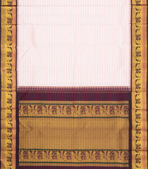 Baby Pink Handloom Korvai Kanchipuram Silk Saree With Stripes & Lord Ram Border-KA16692