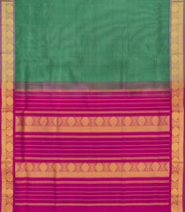 Green Handloom Silk Cotton Saree With Contrast Zari Border-SC4638