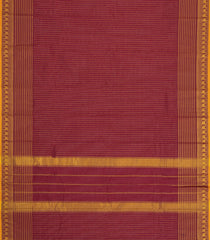 Crimson Woven Chettinad Cotton Saree With Stripes & Zari Border-CN1917