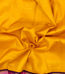 Mustard Handloom Korvai Kanchipuram Silk Saree With Floral Zari Stripes-KA16727