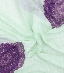Mint Green Printed Synthetic Linen Saree With Lilac Floral Motifs-SY0162