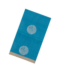 Sky Blue Handloom Village Cotton Saree With Buttas-VC1606