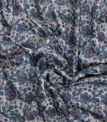 Navy Blue Printed Chanderi Cotton Saree With Zari Border-CC1580