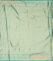 Aquamarine Handloom Silk Saree With Floral Motifs & Hand Embroidered Border-EN1735