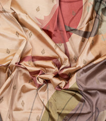Light Peach Printed Synthetic Tussar Saree With Zari Buttas-BL5354