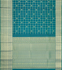 Teal Handloom Kanchipuram Silk Saree With Zari Checks & Buttas-KA16334