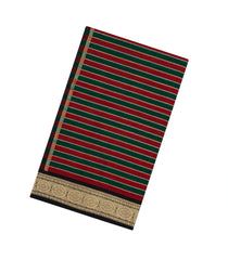 Bottle Green & Maroon Handloom Soft Silk Cotton Saree With Veldhari Stripes-SC4599