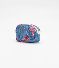 Blue Cotton Bagru Printed Coin Pouch With Zipper-ACS1072
