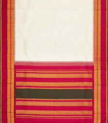 White Handloom Korvai Kanchipuram Silk Saree With Zari Buttas-KA15344