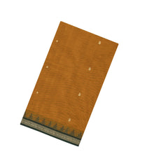 Mustard Handloom Kanchi Cotton Saree With Contrast Silk Border-KC1804