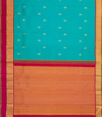 Turquoise Handloom Korvai Kanchipuram Silk Saree With Floral Buttas-KA14824