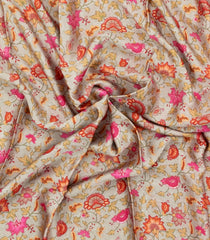 Off White Printed Pure Satin Silk Saree With Floral Motifs-PS0944
