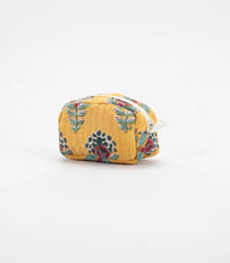Yellow Cotton Bagru Printed Coin Pouch With Zipper-ACS1070