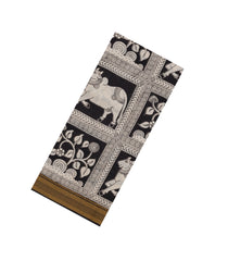 Black Printed Kalamkari Cotton Saree With Zari Border-KAL1219