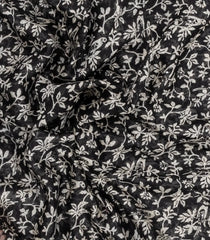 Black Printed Chanderi Cotton Saree With Bird Motifs & Sequin Work-CC1432