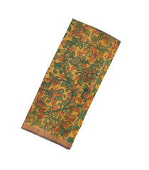Mustard Handloom Tussar Silk Saree With Kalamkari Printed Motifs-TU2765