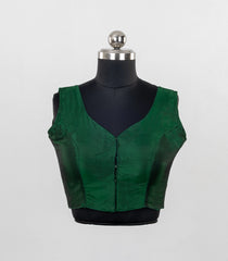 Dark Green Readymade Sleeveless Blended Silk Blouse With Sweetheart Neck-RB5216
