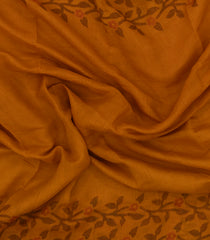 Turmeric Yellow Printed Synthetics Linen Saree With Floral Motifs-BL5234