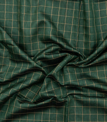 Dark Green Woven Dupion Silk Saree With Checks & Printed Pallu-DS0630