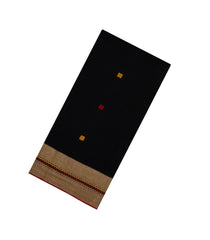 Black Handloom Bengal Cotton Saree With Buttas-BG1928-Black