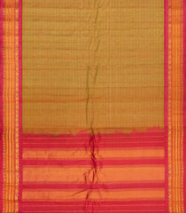 Oil Mustard Handloom Gadwal Silk Cotton Saree With Contrast Border-GA0196