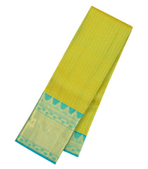 Neon Green Handloom Kanchipuram Silk Saree With Contrast Border-KA16312