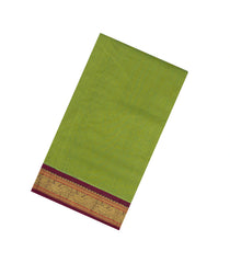Light Green Handloom Korvai Silk Cotton Saree With Checks & Contrast Border-SC4510