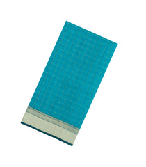 Turquoise Handloom Maheswari Silk Cotton Saree With Checks & Zari Border-SC4840
