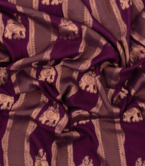 Dark Magenta Woven Blended Viscose Saree With Stripes & Elephant Buttas-BL4994