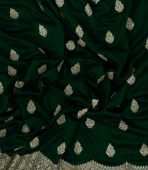 Bottle Green Woven Synthetic Blended Saree With Embroidered Motifs-EN2016