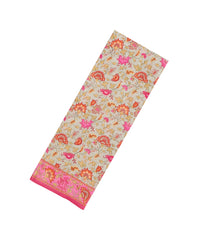 Off White Printed Pure Satin Silk Saree With Floral Motifs-PS0944