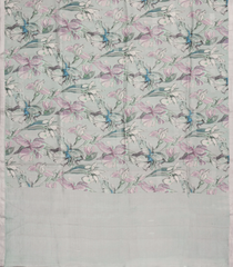 Shadow Green Handloom Tussar Silk Saree With Printed Floral Motifs-TU3216