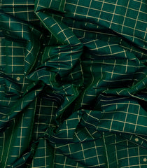 Dark Green Handloom Kanchi Cotton Saree With Checks & Buttas-KC1667