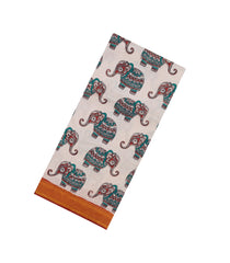 Taupe Printed Kalamkari Cotton Saree With Zari Border-KAL1215