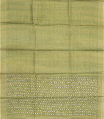 Cardamom Green Woven Tussar Tissue Silk Saree With Checks-TU3446