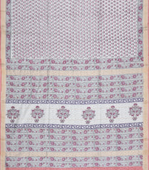 Off White Printed Chanderi Cotton Saree With Zari Border-CC1485