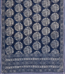 Indigo Printed Chanderi Cotton Saree With Bird Motifs & Sequin Work-CC1434