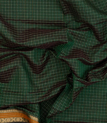 Bottle Green Handloom Silk Cotton Saree With Checks-SC4374