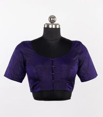 Blue Readymade Silk Blouse With Elbow Sleeve & Front Open Style-RB5262