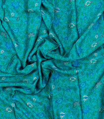 Cyan Printed Pure Satin Silk Saree With Floral Motifs-PS0942