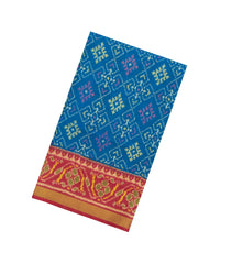 Light Blue Handloom Rajkot Patola Silk Saree With Ikat Motifs & Contrast Border-IK0451