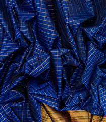 Dark Blue Handloom Kanchipuram Silk Saree With Zari Checks-KA12836